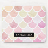 Pastel Waterverf Zeemeermin schaalpatroon met naam Muismat (Voorkant)