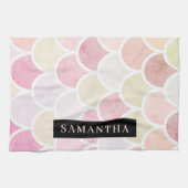 Pastel Waterverf Zeemeermin schaalpatroon met naam Theedoek (Horizontaal)