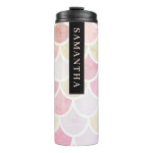 Pastel Waterverf Zeemeermin schaalpatroon met naam Thermosbeker (Voorkant)