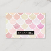 Pastel Waterverf Zeemeermin schaalpatroon met naam Visitekaartje (Voorkant)