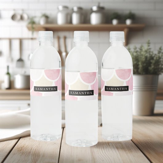 Pastel Waterverf Zeemeermin schaalpatroon met naam Waterfles Etiket