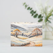 Pastel Waterverf Zonnig winterlandschap Briefkaart (Staand voorkant)