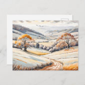 Pastel Waterverf Zonnig winterlandschap Briefkaart (Voorkant / Achterkant)