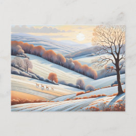 Pastel Waterverf Zonnig winterlandschap Briefkaart