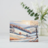 Pastel Waterverf Zonnig winterlandschap Briefkaart (Staand voorkant)