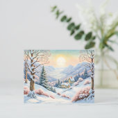 Pastel Waterverf Zonnig winterlandschap Briefkaart (Staand voorkant)