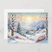 Pastel Waterverf Zonnig winterlandschap Briefkaart (Voorkant / Achterkant)