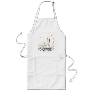 Pastel Waterverf Zwaan met lelies en libellen Lang Schort