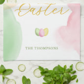 Pastel Waterverfspatten En Kuiken Gelukkig Pasen Theedoek (Gevouwen)