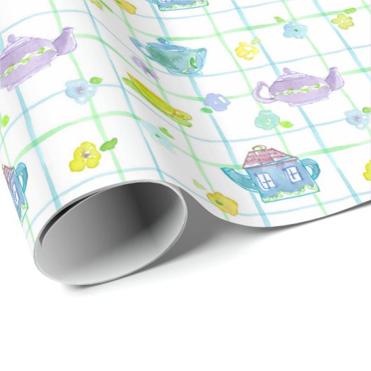 Pastel Waterverfteepotten Bloemen Cadeaupapier (Rol Hoek)