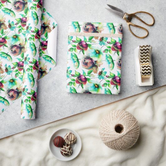 Pastel Waterverven Abstracte bloemen Cadeaupapier (Crafts)