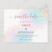 Pastel Waterverven Blauw Goud Roze Bewaar de datum Aankondigingskaart (Voorkant)
