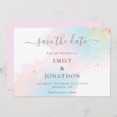 Pastel Waterverven Blauw Goud Roze bruiloft Save The Date (Voorkant / Achterkant)