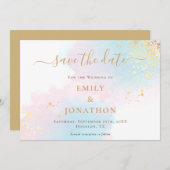 Pastel Waterverven Blauw Roze Goud bruiloft Save The Date (Voorkant / Achterkant)