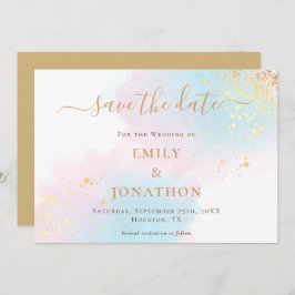 Pastel Waterverven Blauw Roze Goud bruiloft Save The Date