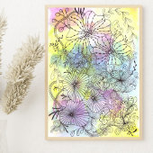 Pastel Waterverven Elegante Florals Zwart Line Art Poster