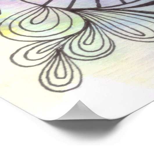 Pastel Waterverven Elegante Florals Zwart Line Art Poster (Hoek)