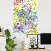 Pastel Waterverven Elegante Florals Zwart Line Art Poster (Thuiskantoor)