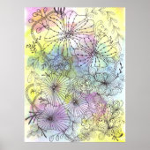 Pastel Waterverven Elegante Florals Zwart Line Art Poster (Voorkant)
