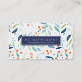 Pastel Waterverven Leafs & Berries Patroon Visitekaartje (Voorkant)