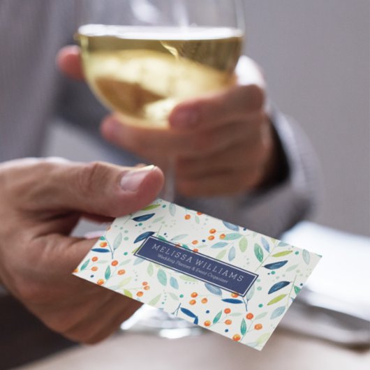 Pastel Waterverven Leafs & Berries Patroon Visitekaartje