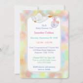 Pastel Waterverven Ooievaar met Bundel Baby shower Kaart (Voorkant)