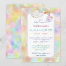 Pastel Waterverven Ooievaar met Bundel Baby shower