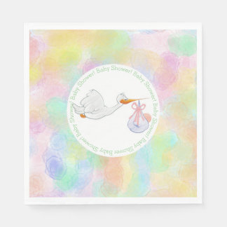 Pastel Waterverven Ooievaar met Bundel Baby shower Servetten