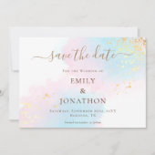 Pastel Waterverven Roze Goud Blauw Huwelijk Save The Date (Voorkant)