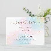 Pastel Waterverven Roze Goud Blauw Huwelijk Save The Date (Staand voorkant)