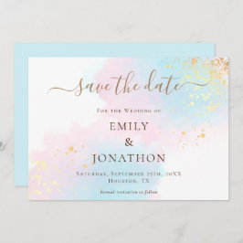 Pastel Waterverven Roze Goud Blauw Huwelijk Save The Date