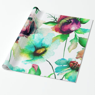 Pastel Waterverven Rozen & Flowers Patroon Cadeaupapier