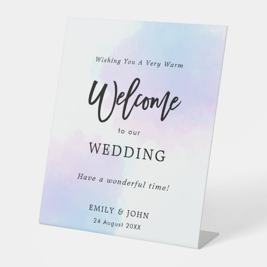 Pastel Waterverven Welkom op onze bruiloft Reclamebord Met Voetstuk (Voorkant)