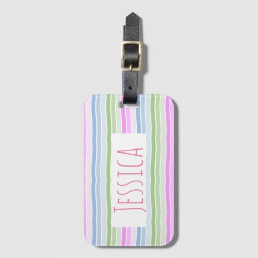 Pastel Wavy Striped Modern Personalized Bagagelabel (Voorkant (verticaal))