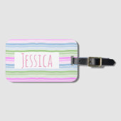 Pastel Wavy Striped Modern Personalized Bagagelabel (Voorkant (horizontaal))