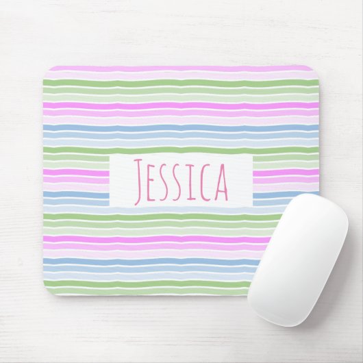 Pastel Wavy Striped Modern Personalized Muismat (Met muis)