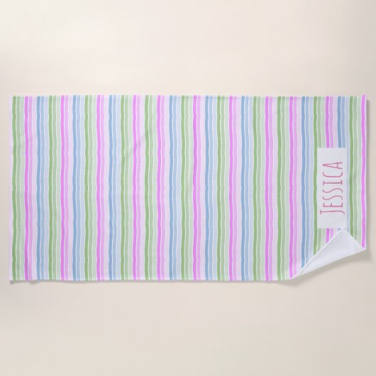Pastel Wavy Striped Modern Personalized Strandlaken (Voorkant)