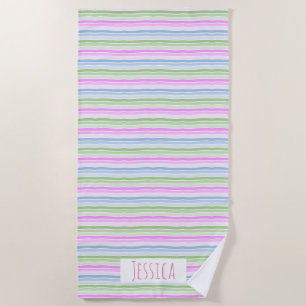 Pastel Wavy Striped Modern Personalized Strandlaken