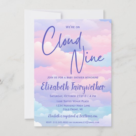 Pastel We zijn op Cloud 9 Baby shower Invitation Kaart (Voorkant)