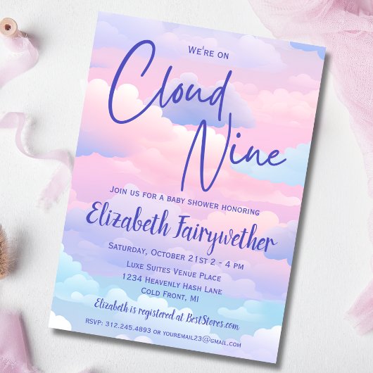 Pastel We zijn op Cloud 9 Baby shower Invitation Kaart