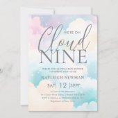 Pastel We zijn op Cloud Nine Baby shower Invitatio Kaart (Voorkant)