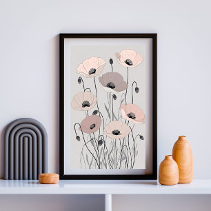 Pastel Weideklaprozen XXII – Elegante Bloem Illust Poster