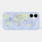 Pastel Wereldkaart – Gepersonaliseerd iPhone 16 Hoesje (Achterkant horizontaal)