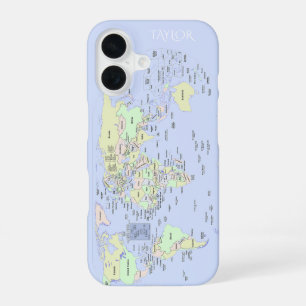 Pastel Wereldkaart – Gepersonaliseerd iPhone 16 Hoesje