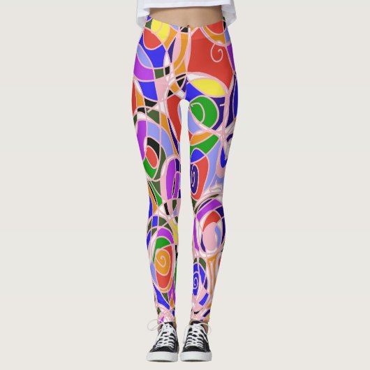 Pastel Wervelende Abstracte Patronen Leggings (Voorkant)