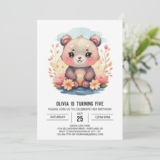 Pastel Whimsical Beer Meisje Verjaardag Kaart (Staand voorkant)