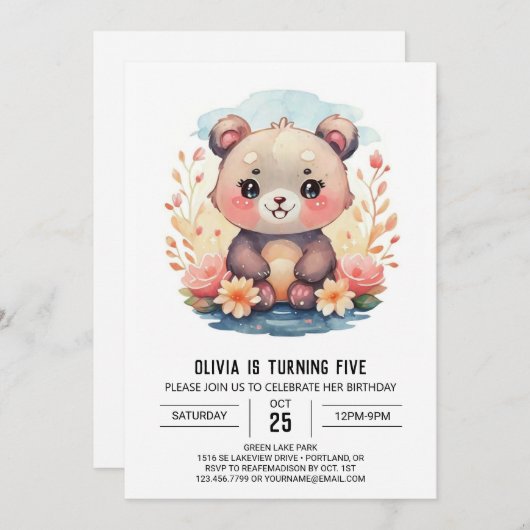 Pastel Whimsical Beer Meisje Verjaardag Kaart (Voorkant / Achterkant)