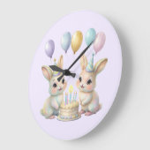 Pastel Whimsical Bunny Twins Birthday wall clock  Grote Klok (Hoek)