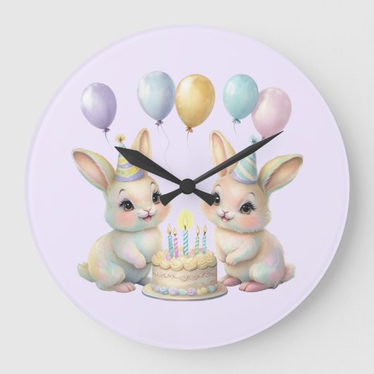 Pastel Whimsical Bunny Twins Birthday wall clock  Grote Klok (Voorkant)
