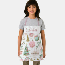 Pastel Whimsical Christmas Kids Apron Custom Name Schort